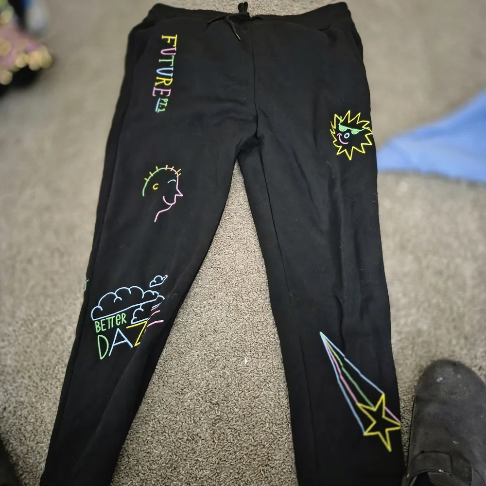 Brooklyn Cloth Black Joggers with Colorful Graphics - Picture 1 of 3
